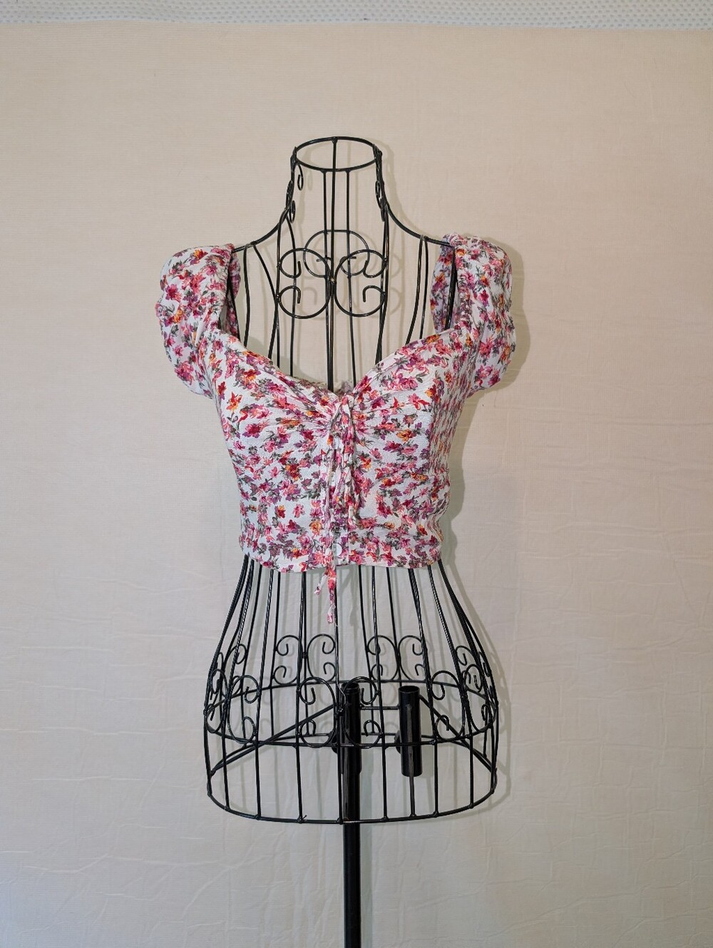 Button Down Crop Top With Bow